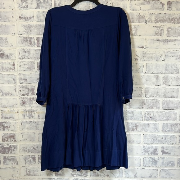 Anthropologie Sz 4 Dubois Embroidered Blue Tunic Dress Button Down Boho Cottage - Picture 9 of 10